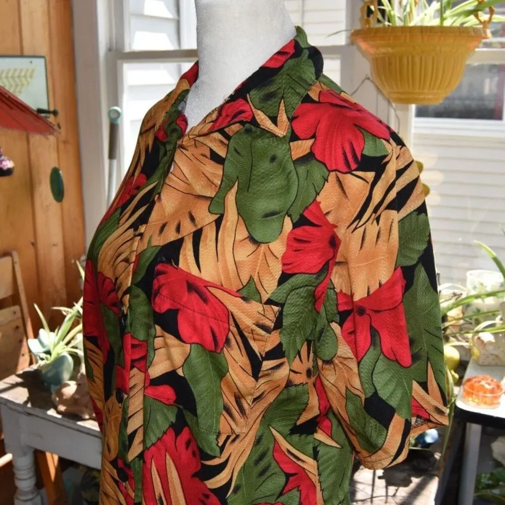 Vintage 90s First Option Petite Tropical Hawaiian Shirt Shorts Set Medium